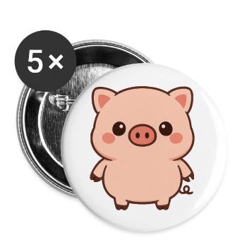 Kawaii Piglet Cartoon - Buttons small 1''/25 mm (5-pack) - white - Front