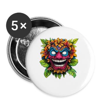 Tiki-Blütenmaske Farbexplosion - Buttons klein 25 mm (5er Pack) - Weiß - Vorne