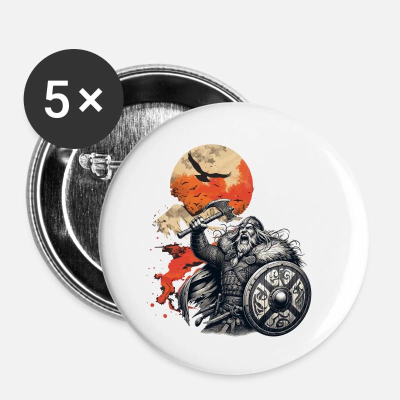 Viking warrior with axe and shield - Buttons small 1''/25 mm (5-pack) - white