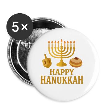 Goldene Menorah Happy Hanukkah - Buttons klein 25 mm (5er Pack) - Weiß - Vorne