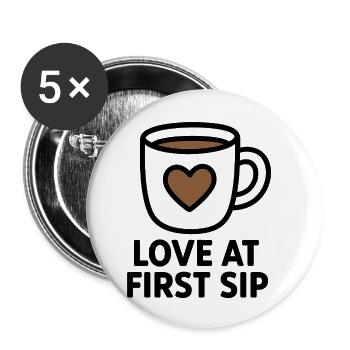 Tasse de café à la première gorgée - Lot de 5 petits badges (25 mm) - blanc - Devant