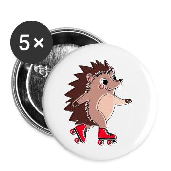 Igel auf Inlineskates – Niglo auf Inlineskates - Buttons klein 25 mm (5er Pack) - Weiß - Vorne