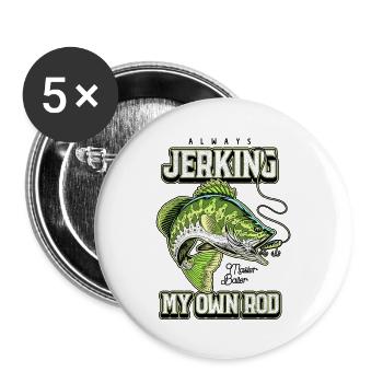 Immer mit meiner Rute zucken, komisches Angeln - Buttons klein 25 mm (5er Pack) - Weiß - Vorne