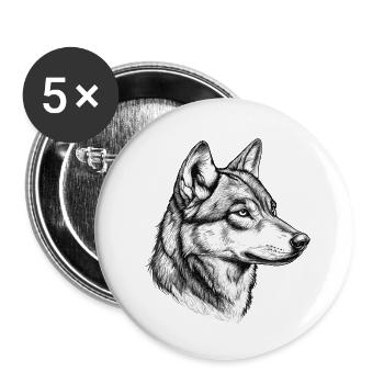 Wolf Wolfskopf Schwarz Weiß Gezeichnet Kunst - Buttons klein 25 mm (5er Pack) - Weiß - Vorne