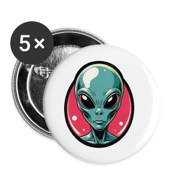 Neon Alien Head Portrait - Buttons small 1''/25 mm (5-pack) - white - Front