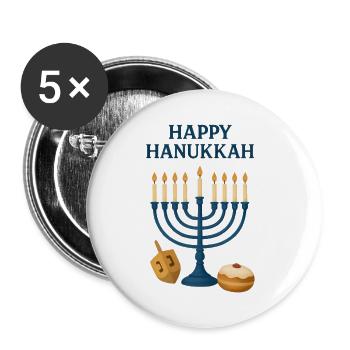 Happy Hanukkah Menora Festlicht - Buttons klein 25 mm (5er Pack) - Weiß - Vorne