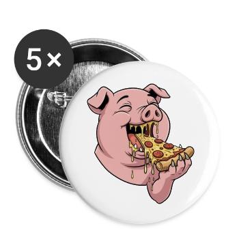 Dessin animé Drôle de cochon mangeant de la pizza Fast Food - Lot de 5 petits badges (25 mm) - blanc - Devant