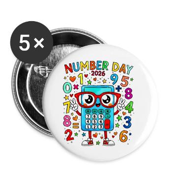 Numeral Day 2026 Calculator Mascot - Buttons small 1''/25 mm (5-pack) - white - Front