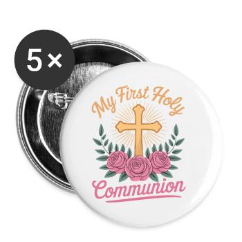 Croix de la Première Communion des Roses - Lot de 5 petits badges (25 mm) - blanc - Devant