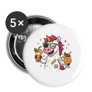 Licorne de fête, chemise cocktail pour la gueule de bois - Lot de 5 petits badges (25 mm) - blanc - Devant