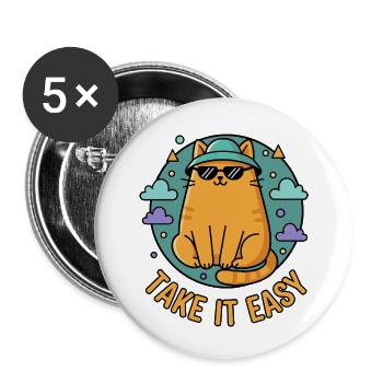 Chillkater avec des lunettes de soleil - Lot de 5 petits badges (25 mm) - blanc - Devant