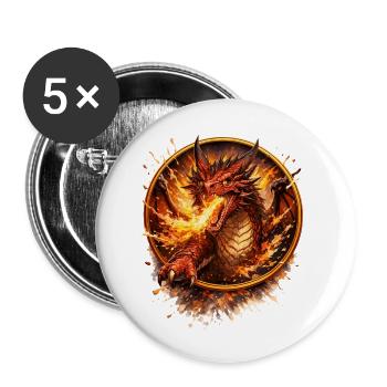 Feuerdrache im Flammenkreis - Buttons klein 25 mm (5er Pack) - Weiß - Vorne