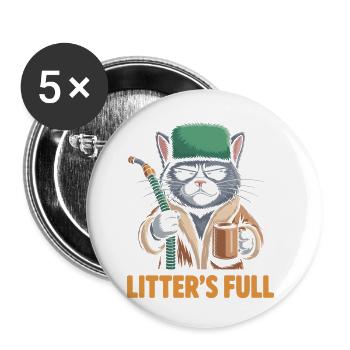 Litières pleines : parodie drôle de chat de Noël - Lot de 5 petits badges (25 mm) - blanc - Devant