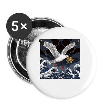 Möwen stiehlt Fries Lustig - Buttons klein 25 mm (5er Pack) - Weiß - Vorne
