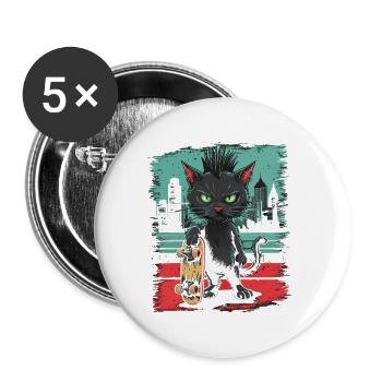 Chat punk skateur avec planche dans le style urbain - Lot de 5 petits badges (25 mm) - blanc - Devant