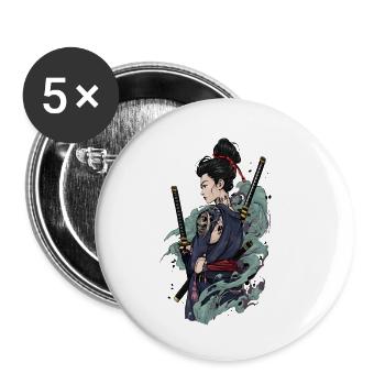 Samurai Warrior with Katana & Oni Tattoo Design - Buttons small 1''/25 mm (5-pack) - white - Front