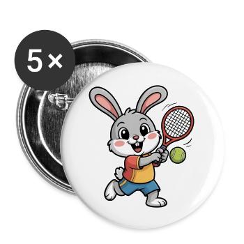 Häschen Tennisabenteuer - Buttons klein 25 mm (5er Pack) - Weiß - Vorne