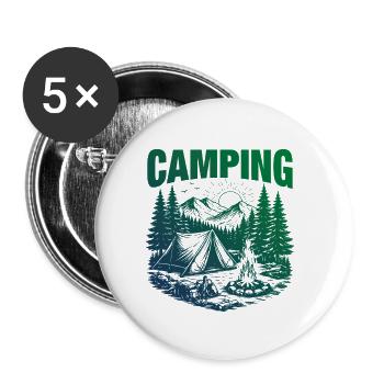 Logo de camping Tente extérieure - Lot de 5 petits badges (25 mm) - blanc - Devant