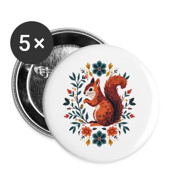 Squirrel in a wreath of flowers - Buttons small 1''/25 mm (5-pack) - white - Front
