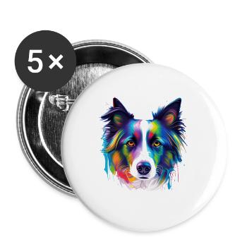 Colorful Border Collie Dog Face Paint Art - Buttons small 1''/25 mm (5-pack) - white - Front