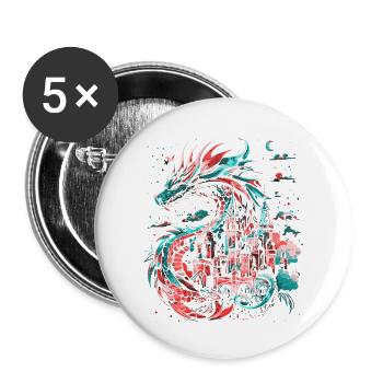 Dragon Castle Fantasy Magic Mythology Creature - Buttons small 1''/25 mm (5-pack) - white - Front