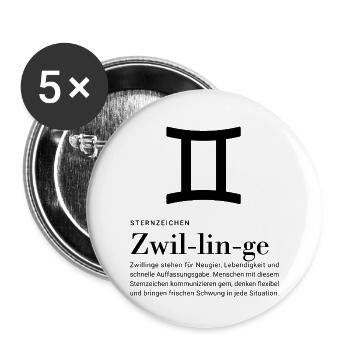 Sternzeichen Zwillinge  - Buttons klein 25 mm (5er Pack) - Weiß - Vorne