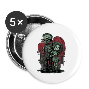 Zombie, couple, dessin animé, amour, emo, valentin - Lot de 5 petits badges (25 mm) - blanc - Devant