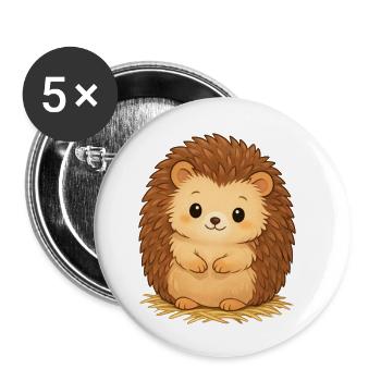 Hérisson câlin sur foin - Lot de 5 petits badges (25 mm) - blanc - Devant