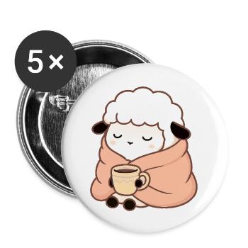 Mouton au thé – Illustration calme - Lot de 5 petits badges (25 mm) - blanc - Devant