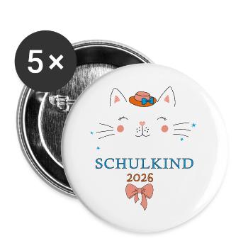 Schulkind 2026  - Buttons klein 25 mm (5er Pack) - Weiß - Vorne