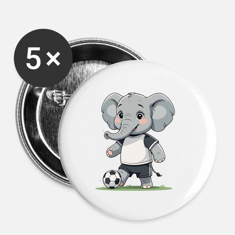 Elefant Fußballkicker - Buttons klein 25 mm (5er Pack) - Weiß