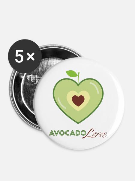 Avocado Herz Liebe - Buttons klein 25 mm (5er Pack) - Weiß