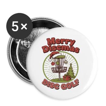 Joyeux Discmas Disc Golf Panier de Disques Volant Drôle - Lot de 5 petits badges (25 mm) - blanc - Devant