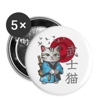 Cat Anime Japanese Samurai Kitten - Buttons small 1''/25 mm (5-pack) - white - Front