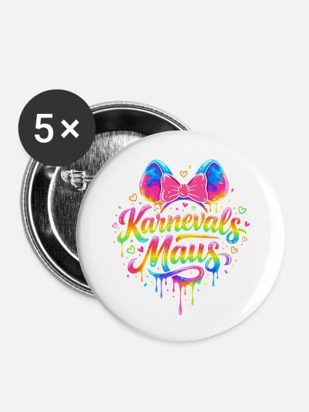 Karneval Maus Kostüm Lustig Fasching Party - Buttons klein 25 mm (5er Pack) - Weiß