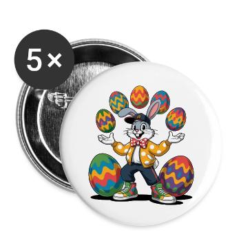 Lapin de Pâques coloré avec des œufs colorés - Lot de 5 petits badges (25 mm) - blanc - Devant