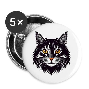 Cat Head Long Hair Decoration Cats Motif - Buttons small 1''/25 mm (5-pack) - white - Front