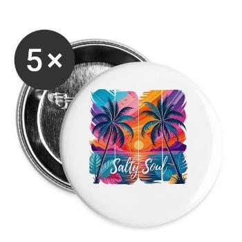 Plage de la mer Souly Soul, avec des palmiers au coucher du soleil - Lot de 5 petits badges (25 mm) - blanc - Devant