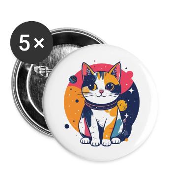 Space Cat Color World Cat Love Pop Art Motif - Buttons small 1''/25 mm (5-pack) - white - Front