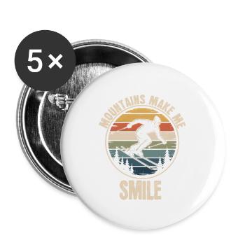 Les montagnes me font sourire Ski rétro - Lot de 5 petits badges (25 mm) - blanc - Devant