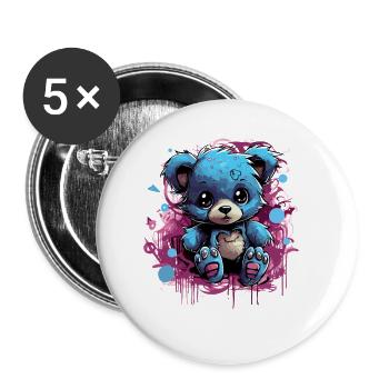 Blue Cuddly Bear Graffiti Pop - Buttons small 1''/25 mm (5-pack) - white - Front