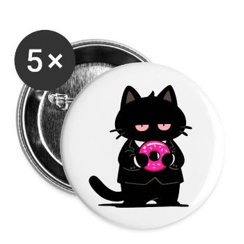 Schwarze Katze mit rosa Donut - Buttons klein 25 mm (5er Pack) - Weiß - Vorne