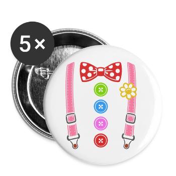 Buntes Clown Kostüm mit Hosenträgern - Buttons klein 25 mm (5er Pack) - Weiß - Vorne