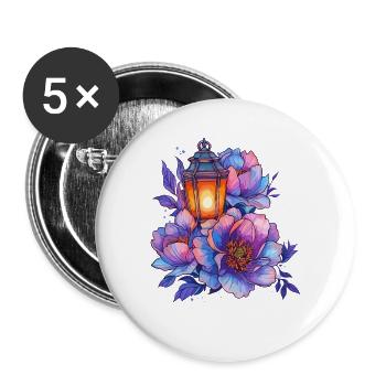 Laternenlicht vor bunten Pfingstrosen - Buttons klein 25 mm (5er Pack) - Weiß - Vorne