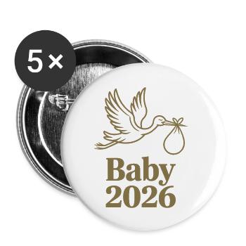 Baby 2026 Stork Birth Announcement - Buttons small 1''/25 mm (5-pack) - white - Front