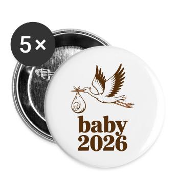 Baby 2026 Stork Birth Announcement - Buttons small 1''/25 mm (5-pack) - white - Front
