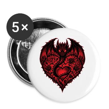 Cœur mignon amoureux romantique dragon rose amour - Lot de 5 petits badges (25 mm) - blanc - Devant