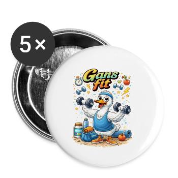 Gans Fit Kraftheld Cartoon - Buttons klein 25 mm (5er Pack) - Weiß - Vorne