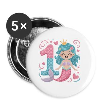 Mermaid 1st Birthday 1 Year - Buttons small 1''/25 mm (5-pack) - white - Front