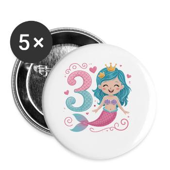 Meerjungfrau 3. Geburtstag 3 Jahre - Buttons klein 25 mm (5er Pack) - Weiß - Vorne